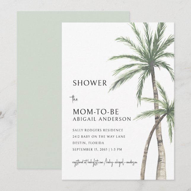 Invitation Baby shower De Sage Palm Tree (Devant / Derrière)