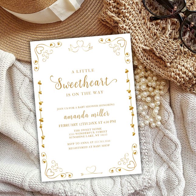 Invitation Baby shower de Saint-Valentin Gold Elegant (Gold Elegant Sweetheart Valentine Baby Shower Invitation)