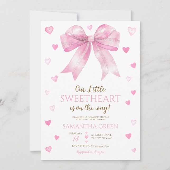 Invitation Baby shower de Saint Valentin Pink Bow (Devant)
