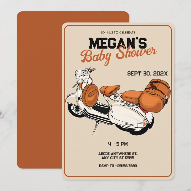 Invitation Baby shower de scooter à la crème (Devant / Derrière)