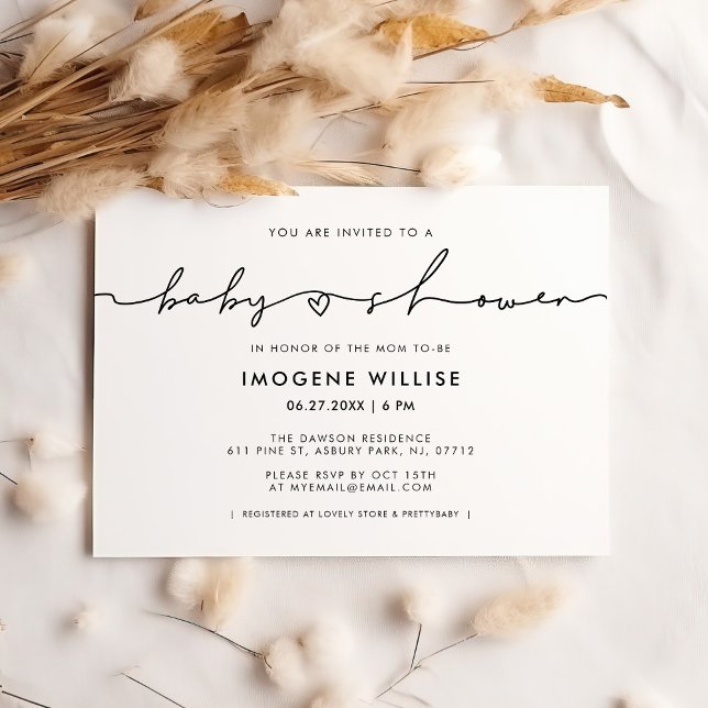 Invitation Baby shower de script blanc mignon (Créateur téléchargé)