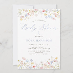 Invitation Baby shower de script bleu pâle