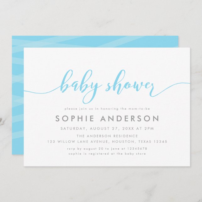Invitation Baby shower de script Blue Relax (Devant / Derrière)