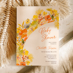 Invitation Baby shower de script de fleurs jaunes boho d'auto