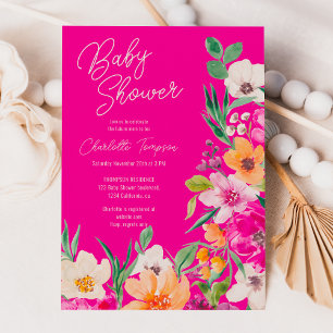 Invitation Baby shower de script de fleurs sauvages vives
