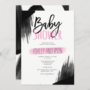 Invitation Baby shower de script de l'aquarelle noire rose