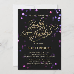 Invitation Baby shower de script de Parties scintillant noir