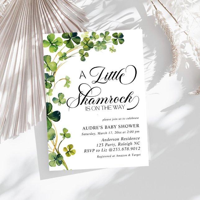 Invitation Baby shower de script de petit Shamrock aquarelle (Créateur téléchargé)