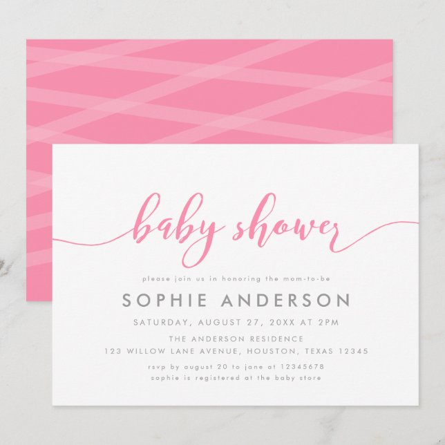 Invitation Baby shower de script de relaxation rose (Devant / Derrière)