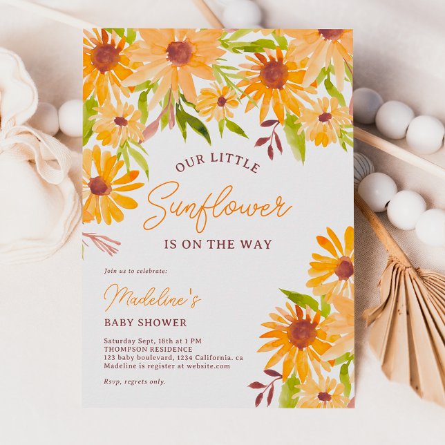 Invitation Baby shower de script de tournesol d'automne (Modern fall sunflower script baby shower invitation)