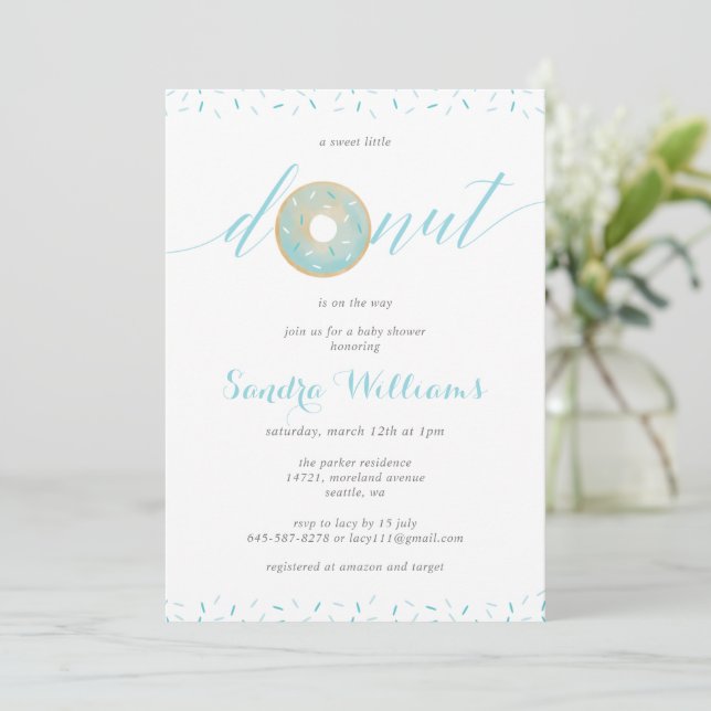 Invitation Baby shower de script donut arrosé Invitation_Blue (Debout devant)