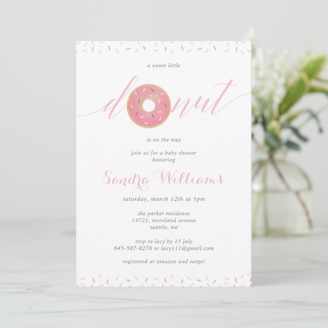Invitation Baby shower de script donut arrosé Invitation_Pink (Debout devant)