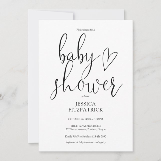 Invitation Baby shower De Script Élégant Noir Et Blanc (Devant)