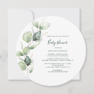 Invitation Baby shower de script Eucalyptus aquarelle