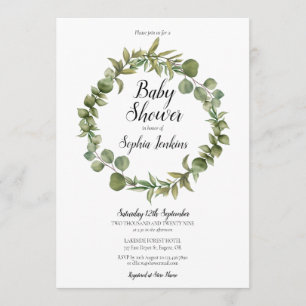 Invitation Baby shower de script Eucalyptus de la verdure des
