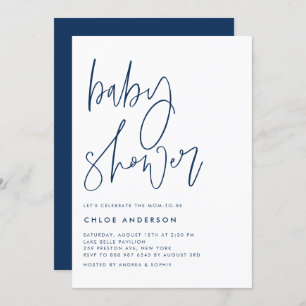 Invitation Baby shower de script manuscrit bleu marine