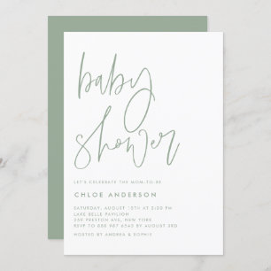 Invitation Baby shower de script manuscrit Sage Green