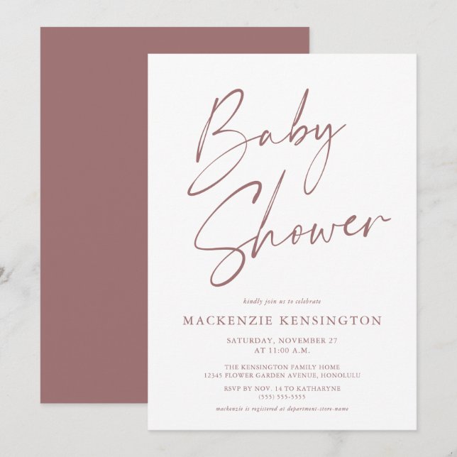 Invitation Baby shower de script manuscrit simple moderne (Devant / Derrière)