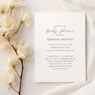 Invitation Baby shower de script minimaliste blanc