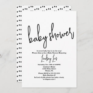 Invitation Baby shower de script minimaliste Saupoudrer noir 