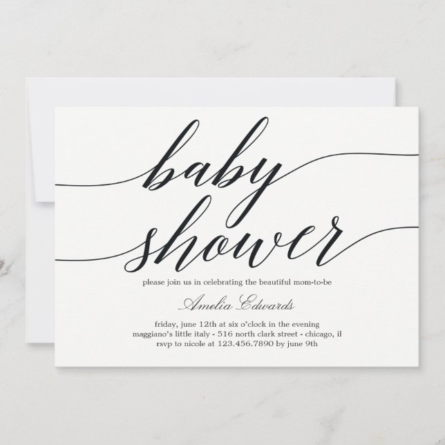 Invitation Baby shower de script moderne (Devant)