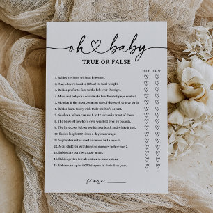 Invitation Baby shower de script moderne Jeu vrai ou faux