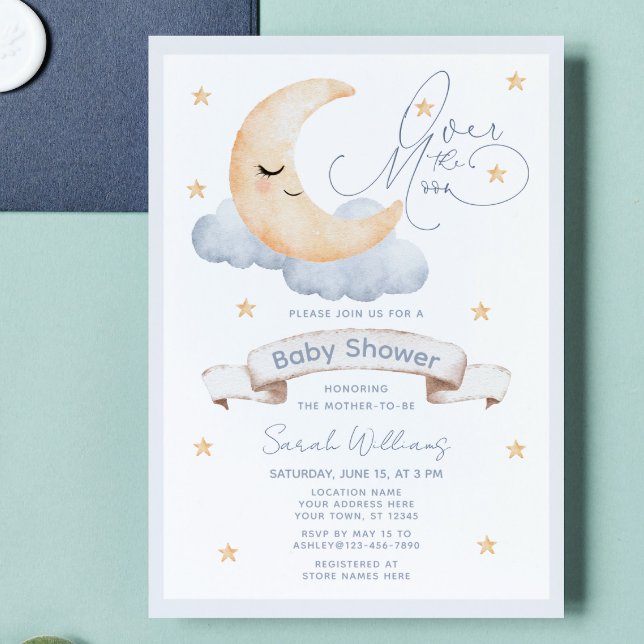 Invitation Baby shower de script neutre sur la lune (Baby Shower Bliss: Over the Moon & Stars Await!)