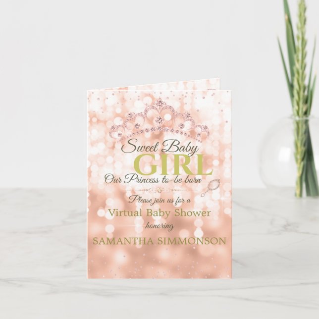 Invitation Baby shower de script or Blush Diamond Rose plié (Devant)