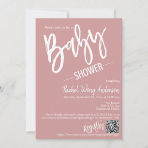 Invitation Baby shower de script rose poussiéreux moderne QR 