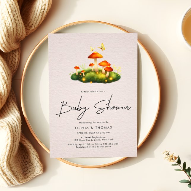 Invitation Baby shower de script Whimsical Mushroom Woodland (Créateur téléchargé)