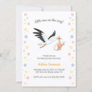 Invitation Baby shower de selfie pour bébé portant la cigogne