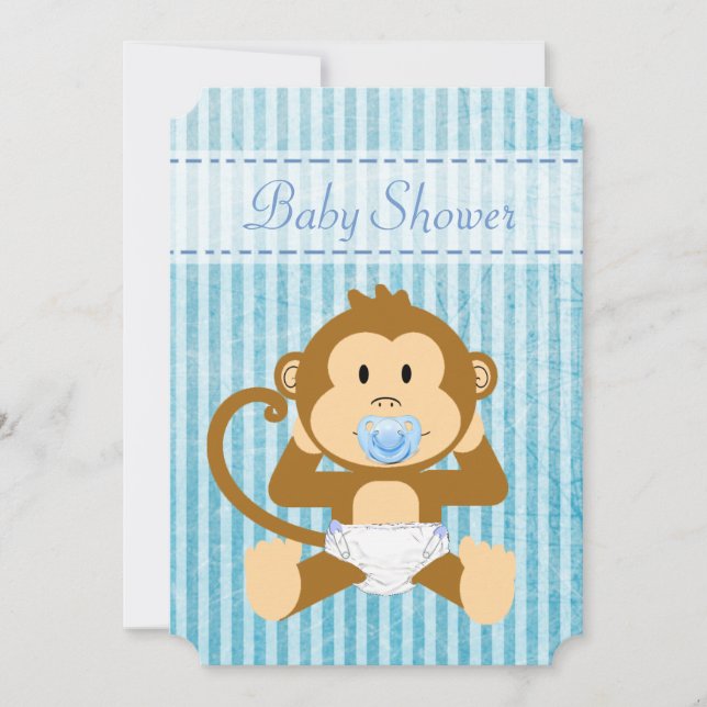 Invitation Baby shower de singe bleu c'est un garçon Invitati (Devant)