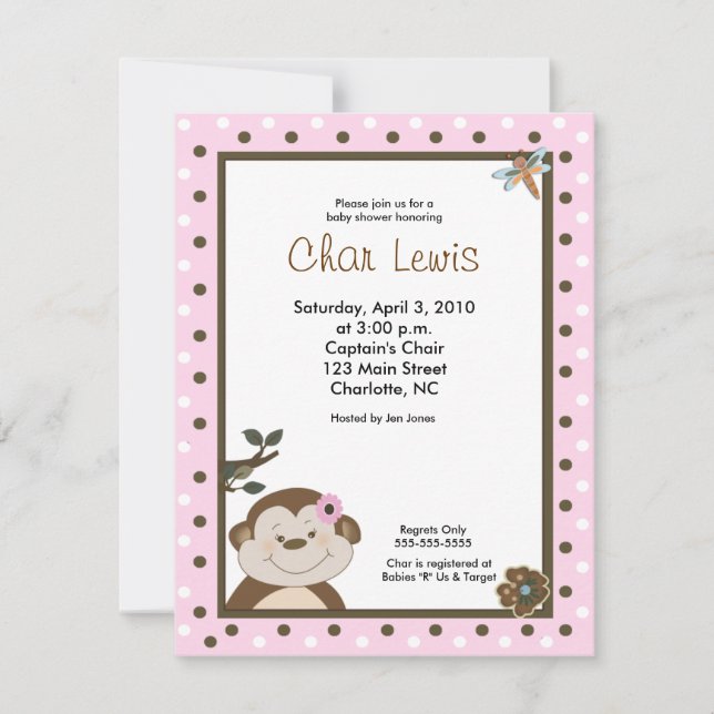 Invitation Baby shower de singe de la Jungle migno (Devant)