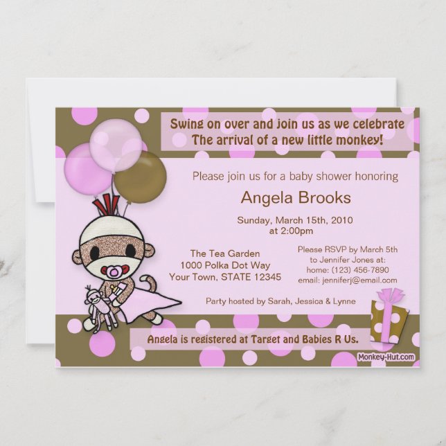 Invitation Baby shower de singe de soie Adorable P (Devant)
