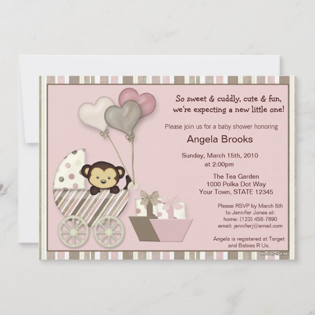 Invitation Baby shower de singe PINK (Devant)
