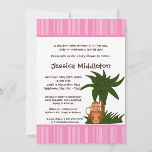 Invitation Baby shower de singe rose Fille 5x7