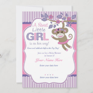 Invitation Baby shower de singe rose pourpre