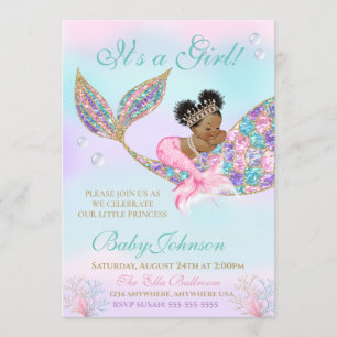 Invitation Baby shower de sirène afro-américain Parties scint