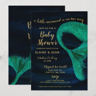 Invitation Baby shower de sirène bleu or étincelle