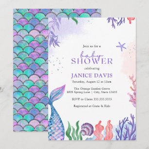 Invitation Baby shower de sirène d'aquarelle