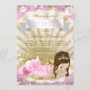 Invitation Baby shower de sirène de Brunette rose et or