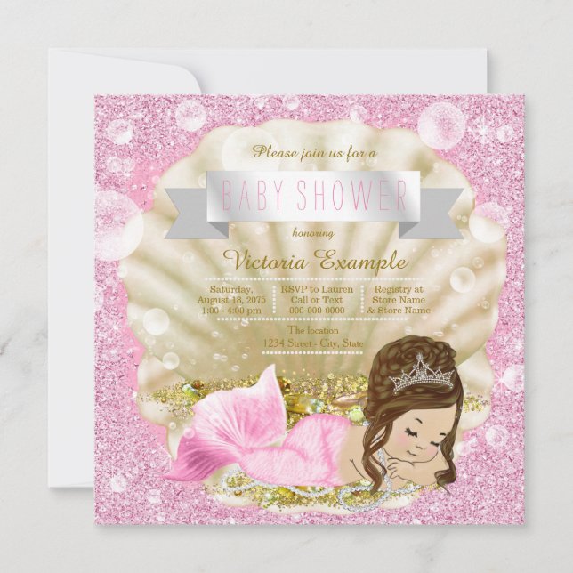 Invitation Baby shower de sirène de perle rose (Devant)