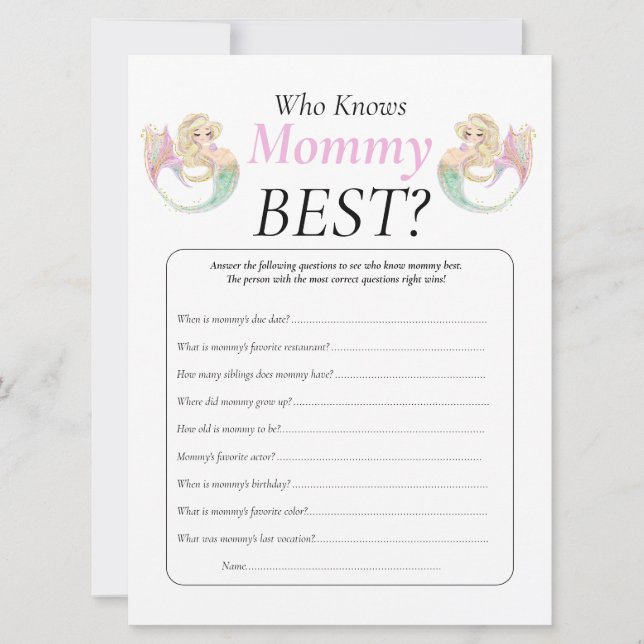 Invitation Baby shower de sirène. Qui connaît maman poka poin (Devant)