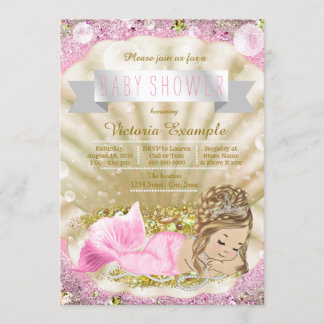 Invitation Baby shower de sirène rose et doré
