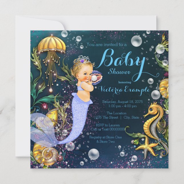 Invitation Baby Shower de Sirène Sous La Mer (Devant)