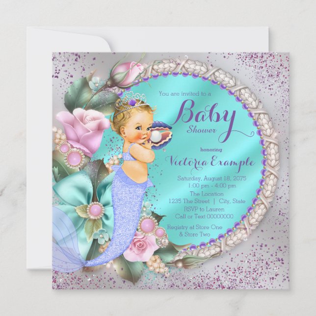 Invitation Baby Shower de Sirène Sous La Mer (Devant)