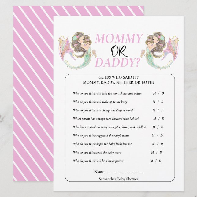 Invitation Baby shower de sirène sous la mer (Devant / Derrière)