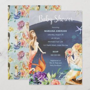 Invitation Baby shower de sirènes Océan sous la mer Florale G