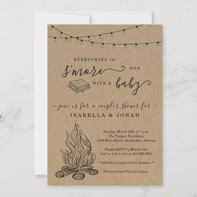 Invitation Baby shower de S'mores Couple (Devant)