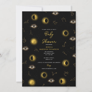 Invitation Baby shower de soleil et de lune céleste d'or noir